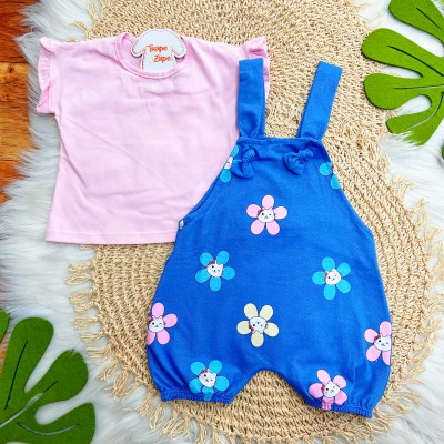  Conj. Blusa e Jardineira Gatinhas - Rosa Bebê e Jeans